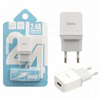 Зарядное устройство Hoco C22 2USB 2.4A с кабелем Lightning белое
