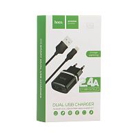 Зарядное устройство Hoco C12 2USB 2.4A с кабелем Lightning черное