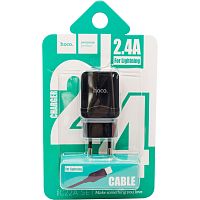 Зарядное устройство Hoco C22 1USB 2.4A с кабелем Lightning черное