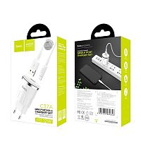 Зарядное устройство Hoco C37A 1USB 2.4A с кабелем Lightning белое