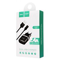 Зарядное устройство Hoco C12 2USB 2.4A с кабелем MicroUSB черное